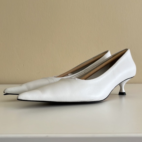 Zara Shoes White Leather Court Shoes Kitten Low Heel Pump Poshmark